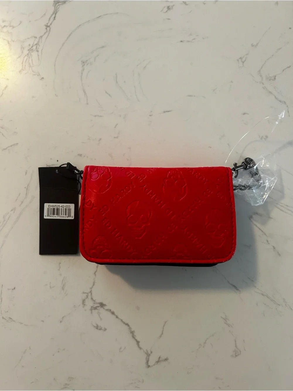 Brand New Ed Hardy Embossed Skull Chain Wallet / Wristlet